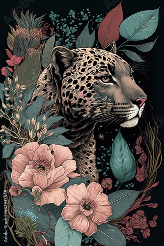 Wallpaper Mural Stunning Pastel Jaguar in a Floral Wonderland: A Scene of a Majestic Animal Surrounded by Delicate Flowers in a Soft and Dreamy Style with Beautiful Serenity Generative AI Torontodigital.ca