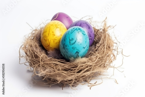 easter eggs in a nest. generative ai
