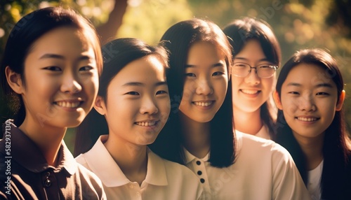 Group of Diverse and Empowered Asian Youth High School Students Working Together in National Honor Society : Power of Collaboration in Clubs, Sports Teams (generative AI)