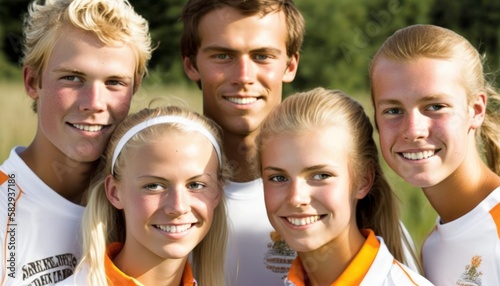 Group of Diverse and Empowered Caucasian White Youth High School Students Working Together in Cross Country : Power of Collaboration in Clubs, Sports Teams (generative AI) © Get Stock