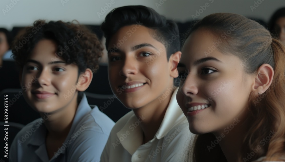 Group of Diverse and Empowered Hispanic Youth High School Students Working Together in Film Club : Power of Collaboration in Clubs, Sports Teams (generative AI) Group of Diverse and Empowered Hispanic Youth High School Students Working Together in Film Club : Power of Collaboration in Clubs, Sports Teams (generative AI)