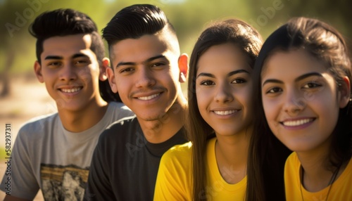 Group of Diverse and Empowered Hispanic Youth High School Students Working Together in Community Service Club   Power of Collaboration in Clubs  Sports Teams  generative AI 