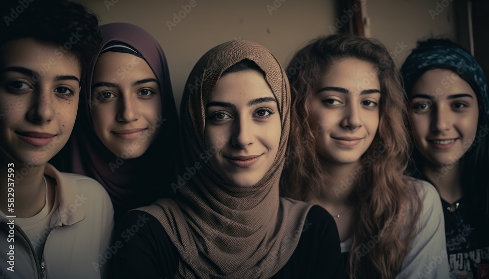 Group of Diverse and Empowered Middle Eastern Youth High School Students Working Together in Film Club : Power of Collaboration in Clubs, Sports Teams (generative AI) Group of Diverse and Empowered Middle Eastern Youth High School Students Working Together in Film Club : Power of Collaboration in Clubs, Sports Teams (generative AI)