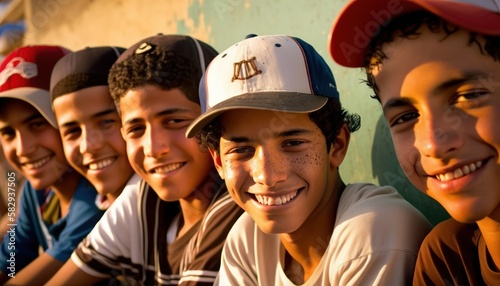 Group of Diverse and Empowered Middle Eastern Youth High School Students Working Together in Baseball : Power of Collaboration in Clubs, Sports Teams (generative AI)