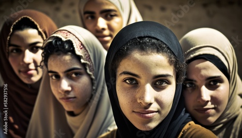 Group of Diverse and Empowered Middle Eastern Youth High School Students Working Together in Basketball : Power of Collaboration in Clubs, Sports Teams (generative AI)