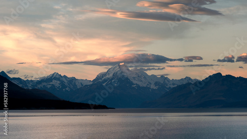 New Zealand landscape with mountains and lake with dramatic sky © Daniel Thomas