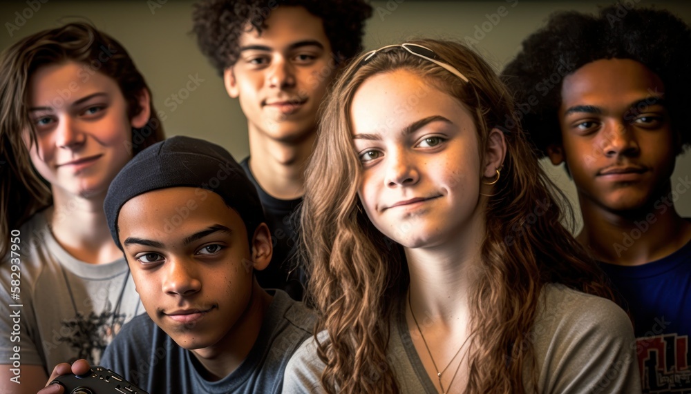 Group of Diverse and Empowered Multiracial Youth High School Students Working Together in Video Game Design Club : Power of Collaboration in Clubs, Sports Teams (generative AI) Group of Diverse and Empowered Multiracial Youth High School Students Working Together in Video Game Design Club : Power of Collaboration in Clubs, Sports Teams (generative AI)