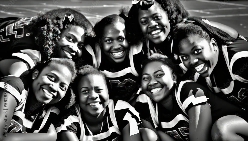 Group of Diverse and Empowered African American Black Youth High School Students Working Together in Cheerleading : Power of Collaboration in Clubs, Sports Teams (generative AI) Group of Diverse and Empowered African American Black Youth High School Students Working Together in Cheerleading : Power of Collaboration in Clubs, Sports Teams (generative AI)