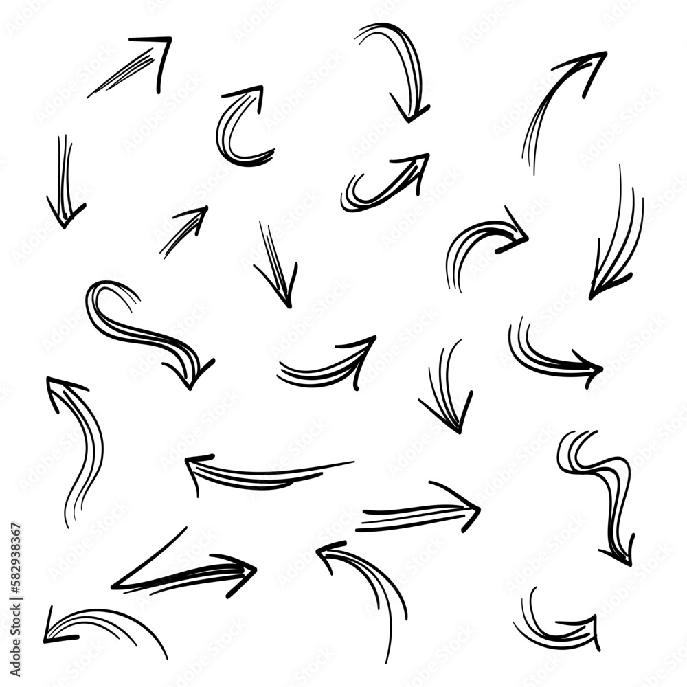 Doodle Arrows icons Set. arrow icon with various directions. arrow direction hand drawing. isolated on a white background. vector illustration Doodle Arrows icons Set. arrow icon with various directions. arrow direction hand drawing. isolated on a white background. vector illustration