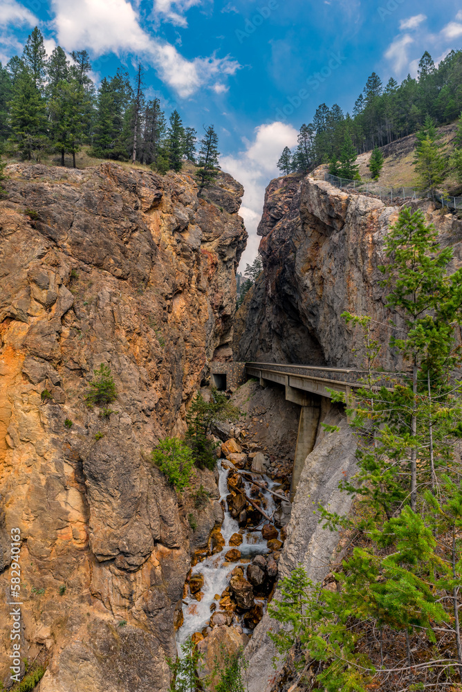 Waterfall flowing from Redwall Fault and Sinclair Canyon near Radium Hot Springs, BC