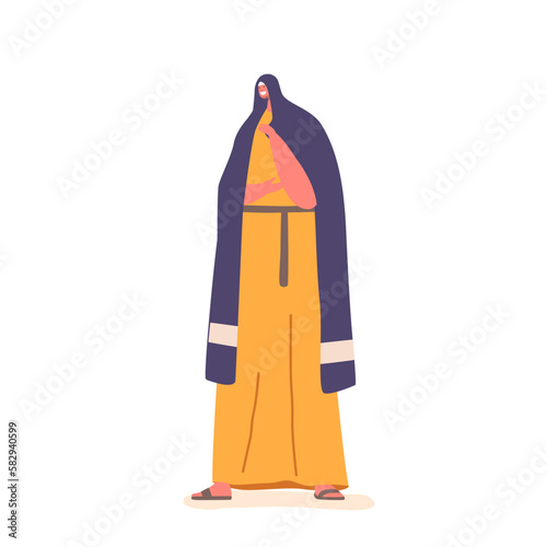 Ancient Israelite Woman With Traditional Clothing And Head Covering. Religious Character Portrays Historical Heritage