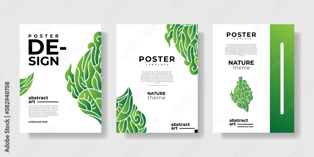Simple, modern, and minimalist set of 3 poster templates with green