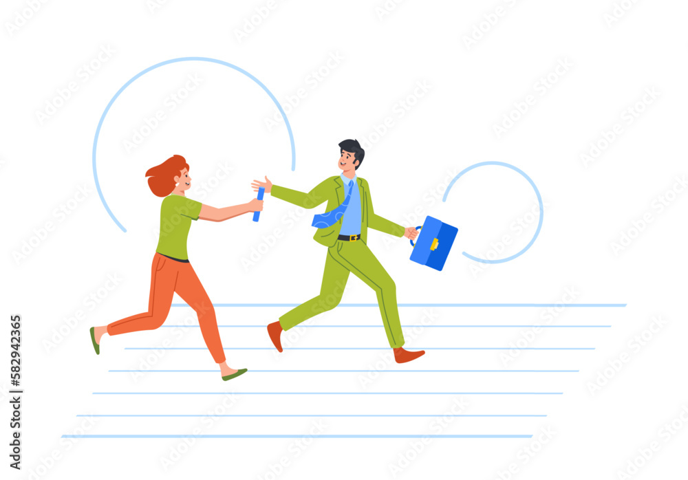 Business Characters In Action Running Relay Race, Passing On The Baton. Concept of Competition, Teamwork Collaboration Business Characters In Action Running Relay Race, Passing On The Baton. Concept of Competition, Teamwork Collaboration