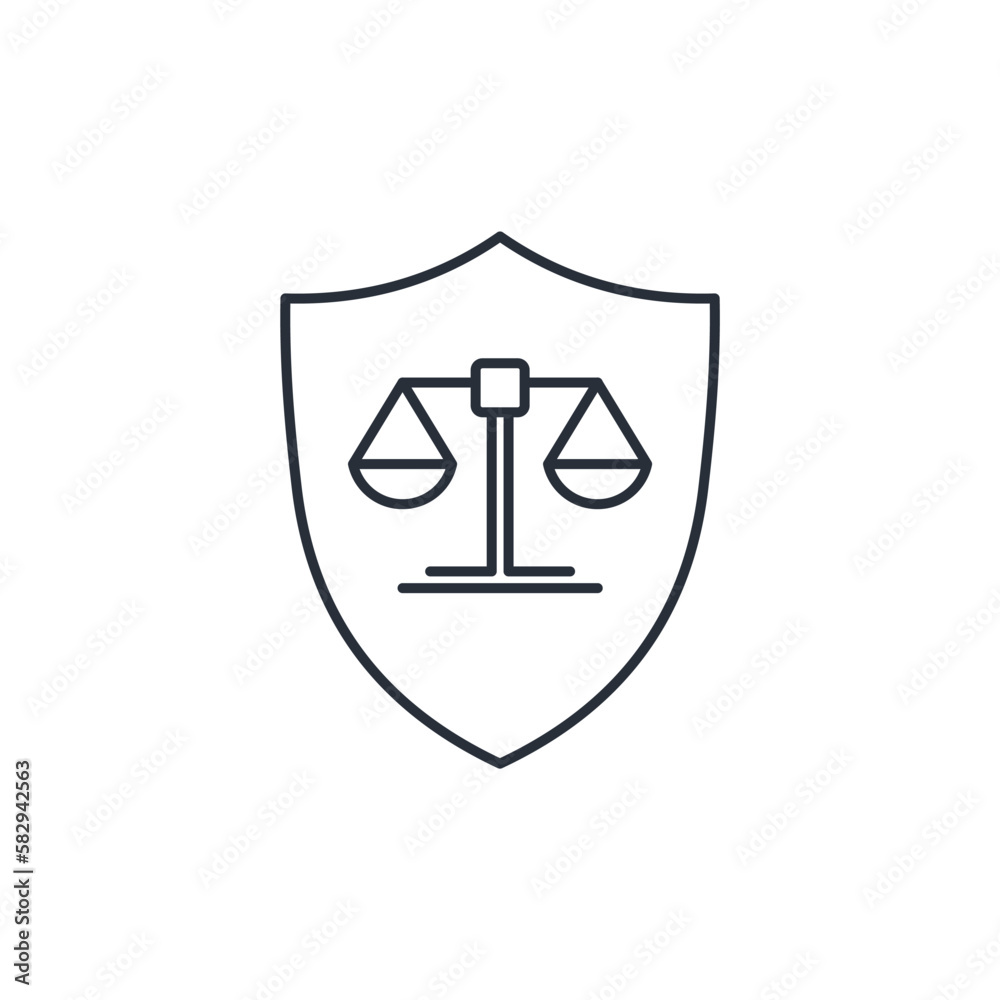 Shield with the emblem of laws. Judicial defense. Vector linear icon isolated on white background. Shield with the emblem of laws. Judicial defense. Vector linear icon isolated on white background.