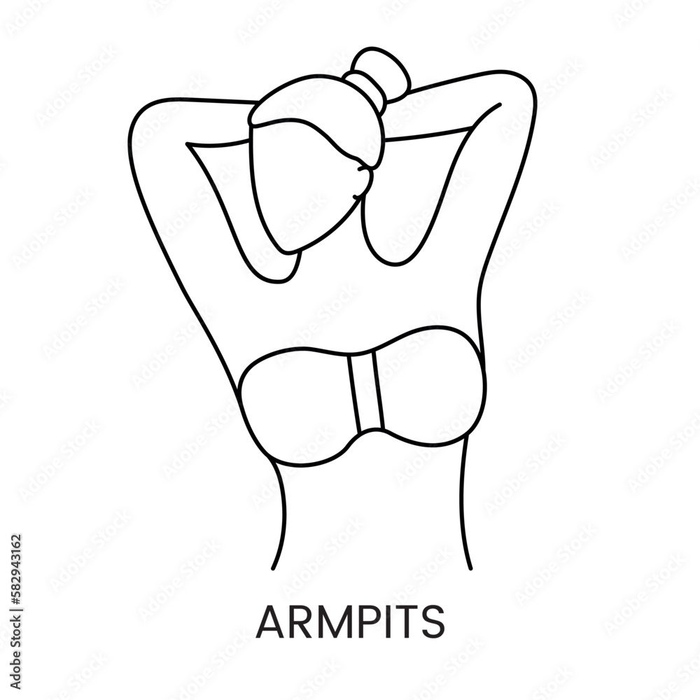 Armpit line icon in vector, illustration for hair removal services in the armpit area, young woman with arms raised up Armpit line icon in vector, illustration for hair removal services in the armpit area, young woman with arms raised up