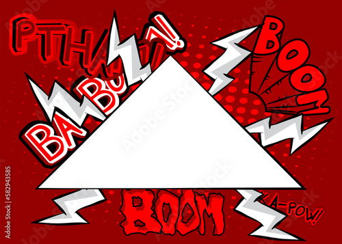Comic Book white Pyarmid with red pop art Background. Vector wallpaper illustration. Vintage banner.