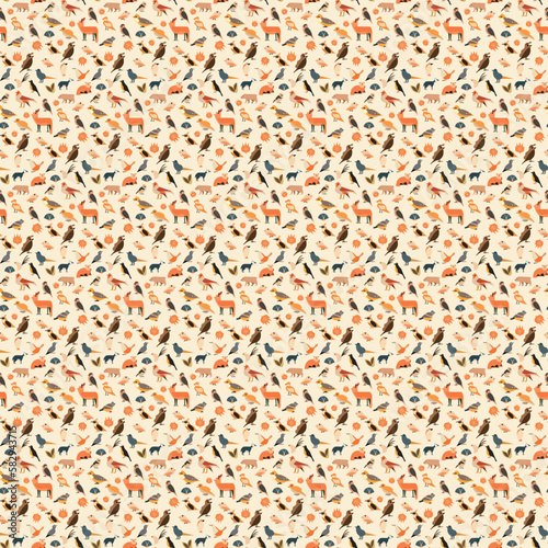 A collection of animals and birds pattern design