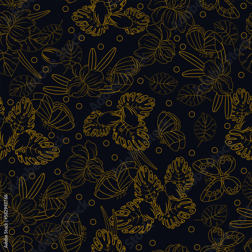 Cartoon cute doodles seamless texture. Endless vector illustration. Multicolor pattern of butterflies, flowers and leaves. can be used for fabric and  wallpaper.