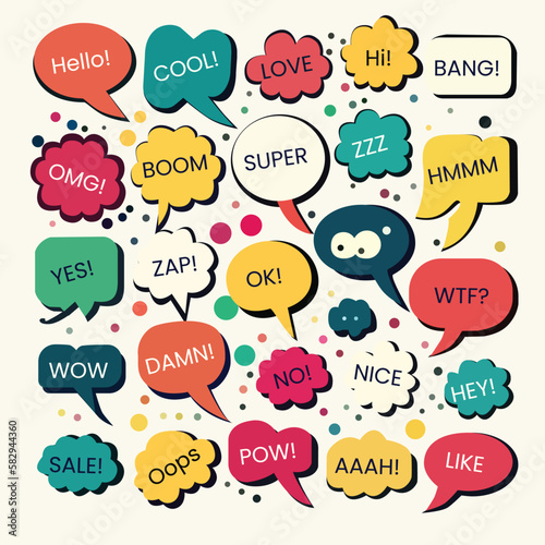 A collection of speech bubbles with the word love on them.