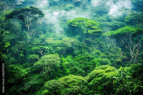 A beautiful cloud forest rain forest in the spring
