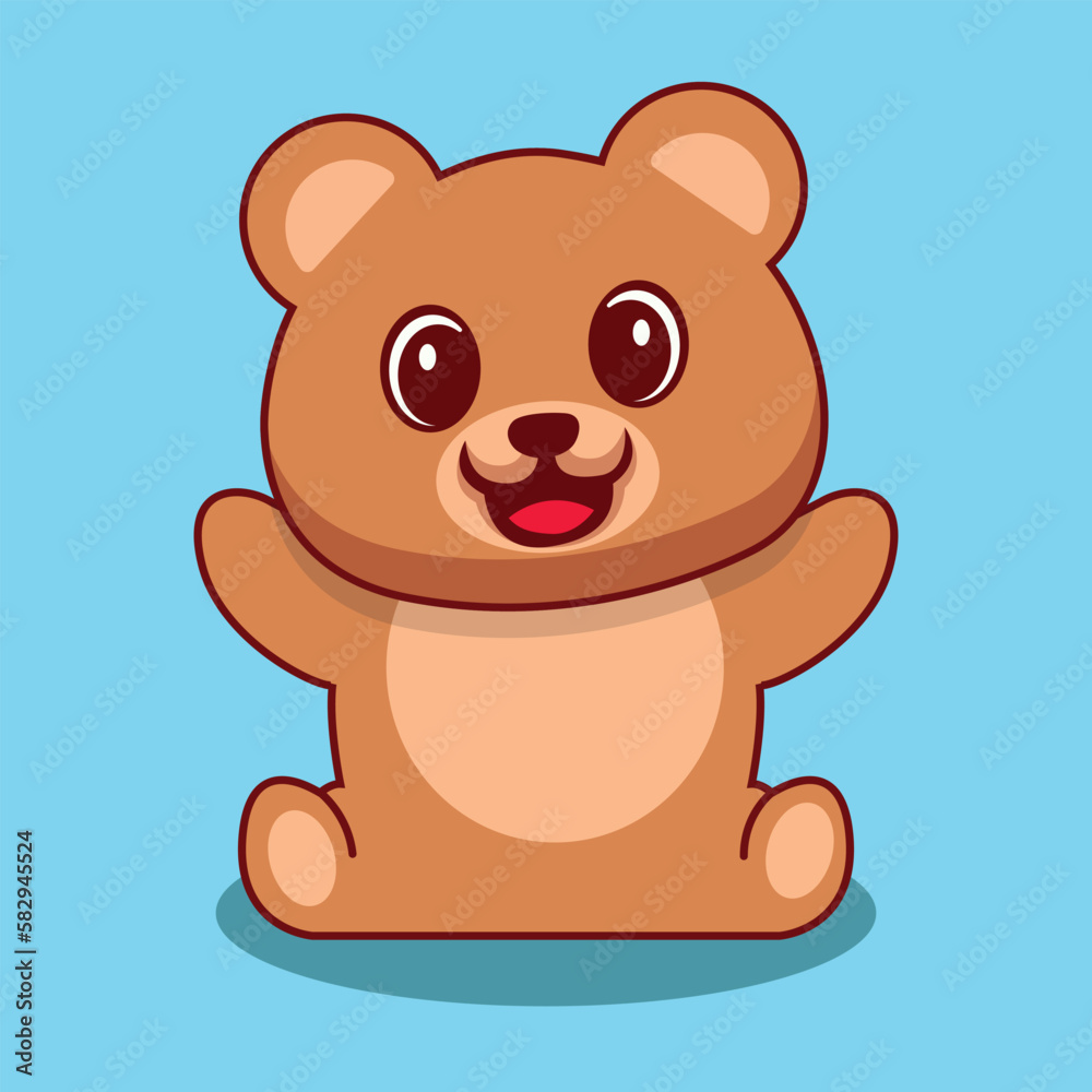 Little cute baby bear doll character sitting on the ground. An animal bear cartoon relaxing gesture. Vector Illustration Little cute baby bear doll character sitting on the ground. An animal bear cartoon relaxing gesture. Vector Illustration