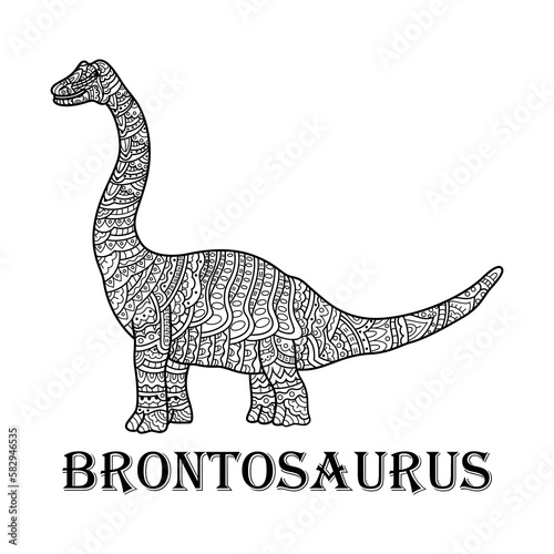 Hand drawn of Brontosaurus in zentangle style