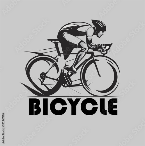 racing bike vector design on gray background. Silhouette bicycle logo. Flat vector illustration.