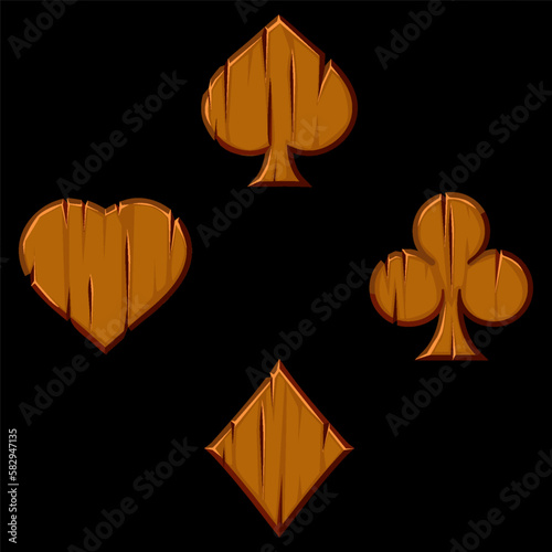 Set of colored playing card suits isolated, Heart, spade, club and diamond