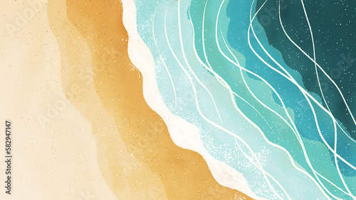 海、砂浜のイラスト。背景。シンプル