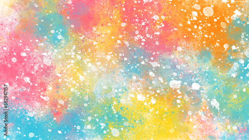 カラフルな水彩の筆の跡。飛沫、背景。