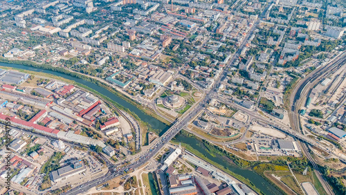 Tula, Russia. Zarechensky bridge. General panorama of the city from the air, Aerial View