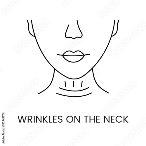 Wrinkles on the neck line icon in vector, illustration of a woman with age-related changes on her face