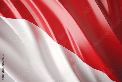 Red and white background, waving national flag of Indonesia, waved highly detailed close-up. Created with Generative AI Technology