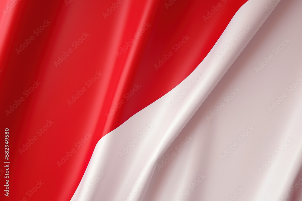 Naklejka premium Red and white background, waving national flag of Indonesia, waved highly detailed close-up. Created with Generative AI Technology