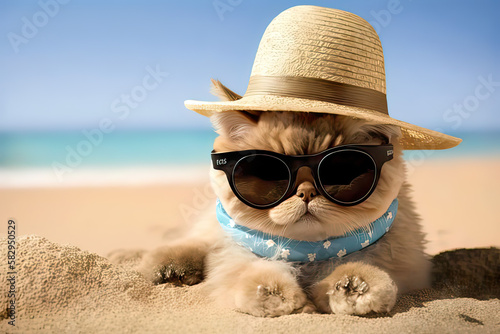 Cute cat holiday, travel, leisure, (generated ai) © Robbot17