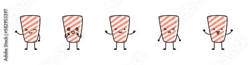 Set of kawaii sashimi sushi mascots in cartoon style