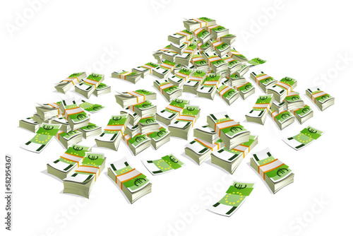 Money isolated on white background. Packing in bundles of banknotes. One hundred euro banknote.
