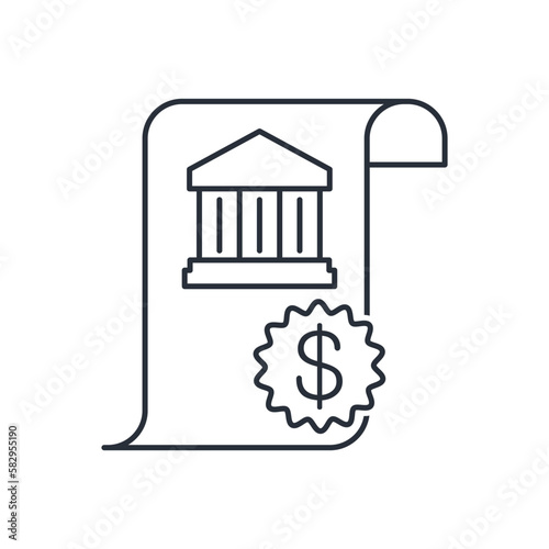  bank document. Public finance. Vector linear icon isolated on white background.
