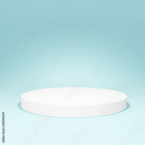 Round podium on blue background. 3d render.