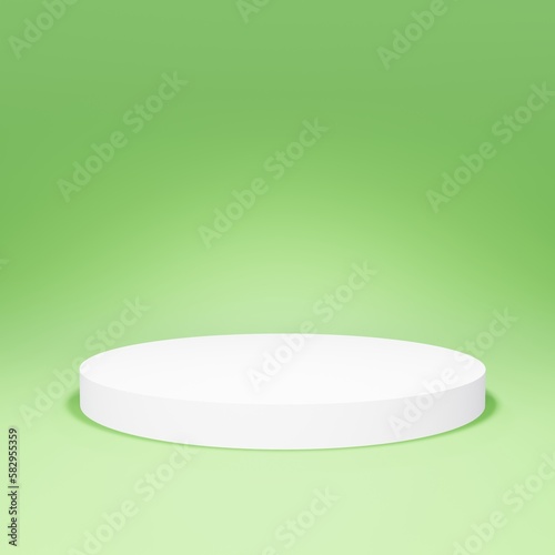 Round podium on green background. 3d render.