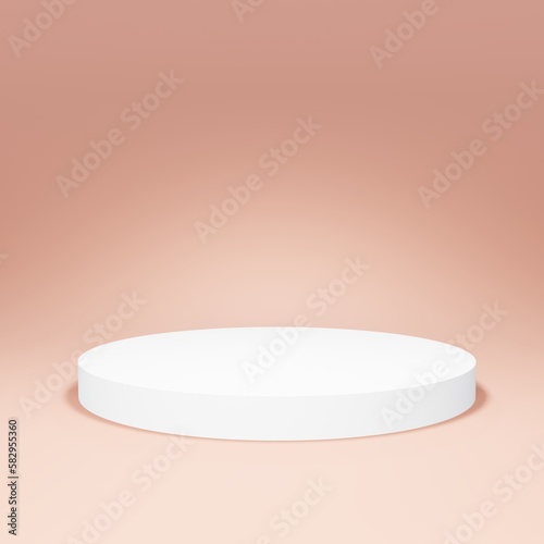 Round podium on peach color background. 3d render.
