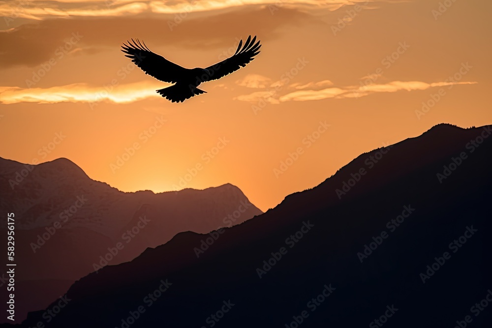 Naklejka premium silhouette of an eagle across the mountains