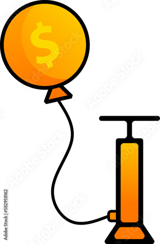Inflation illustration. Balloon of currency for inflation illustration. International issues of economic and finance. Graphic resource for social issue about recession economy global