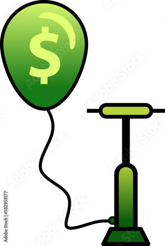 Inflation illustration. Balloon of currency for inflation illustration. International issues of economic and finance. Graphic resource for social issue about recession economy global
