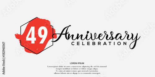 49th years anniversary celebration logo red color brush design with black color font template vector design