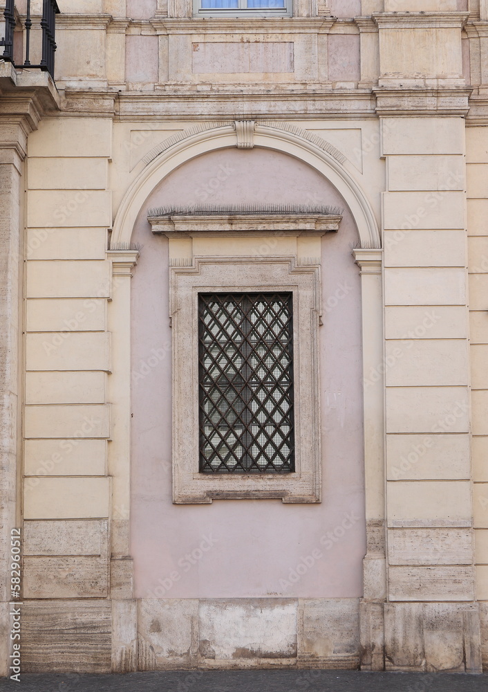 Piazza Navona Square Building Facade Detail with Window in Rome, Italy
