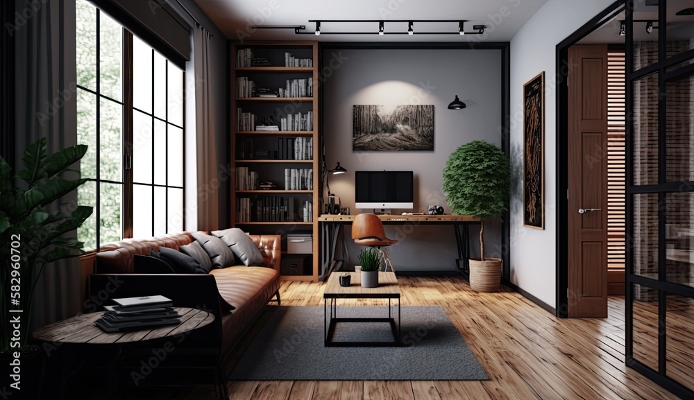 Modern living room with cozy sofa perfect place to read Modern living room with cozy sofa perfect place to read