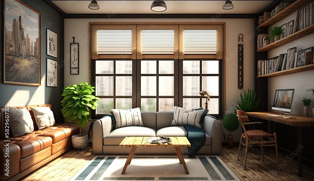 Modern living room with cozy sofa perfect place to read Modern living room with cozy sofa perfect place to read