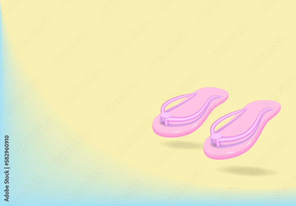 Pink beach sandals or homemade flip-flops on the background
 of the seashore. 3d vector illustration, 10 EPS.
