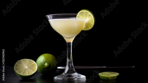 Daiquiri refreshing drink made with rum, lime juice, and simple syrup, served frozen. Generative AI
